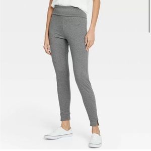New! A New Day Gray Workout Leggings, Stretch Fitted Fold-Over Waistband